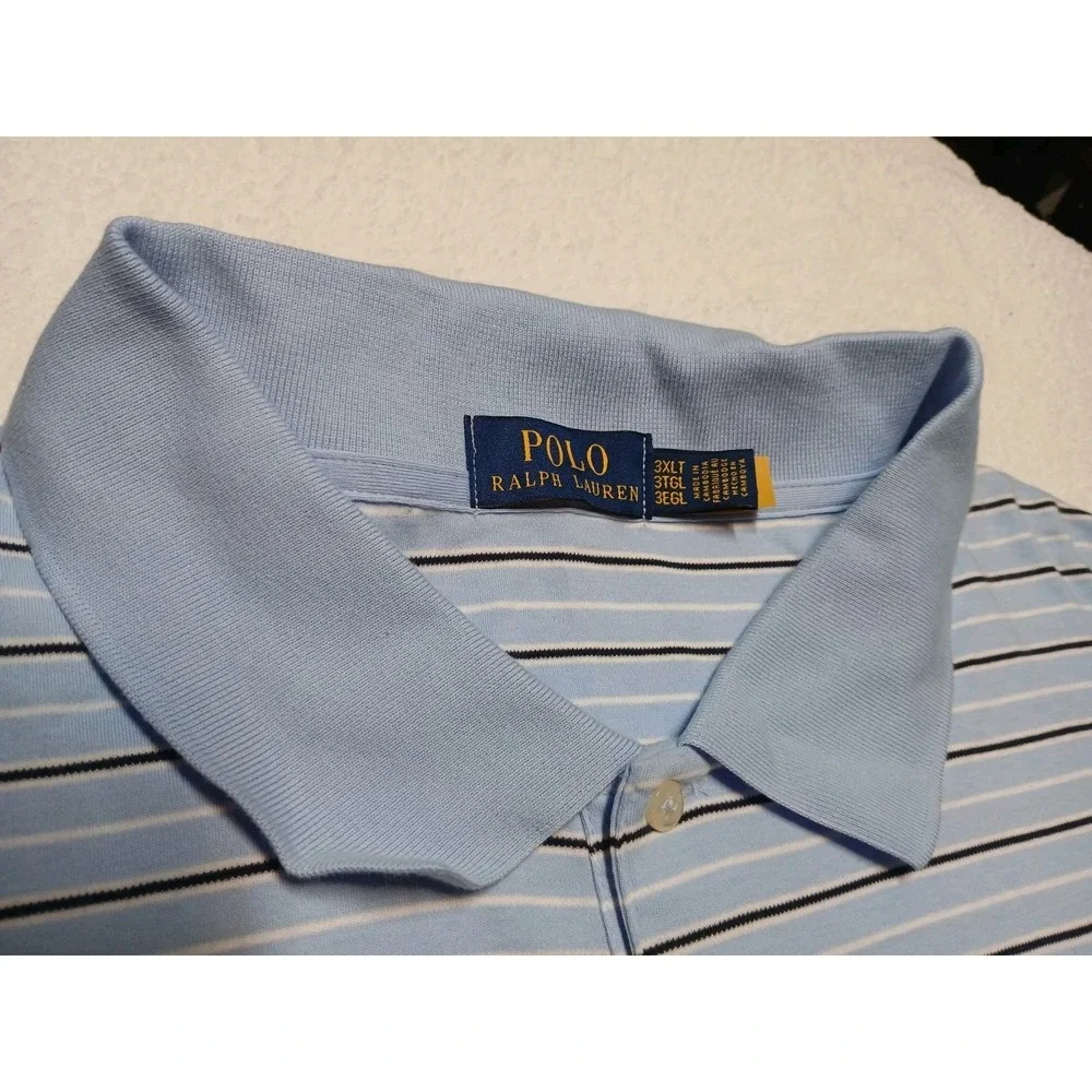 NWT Polo Ralph Lauren Shirt Men 3LT Big & Tall Blue Striped Soft Cotton Polo